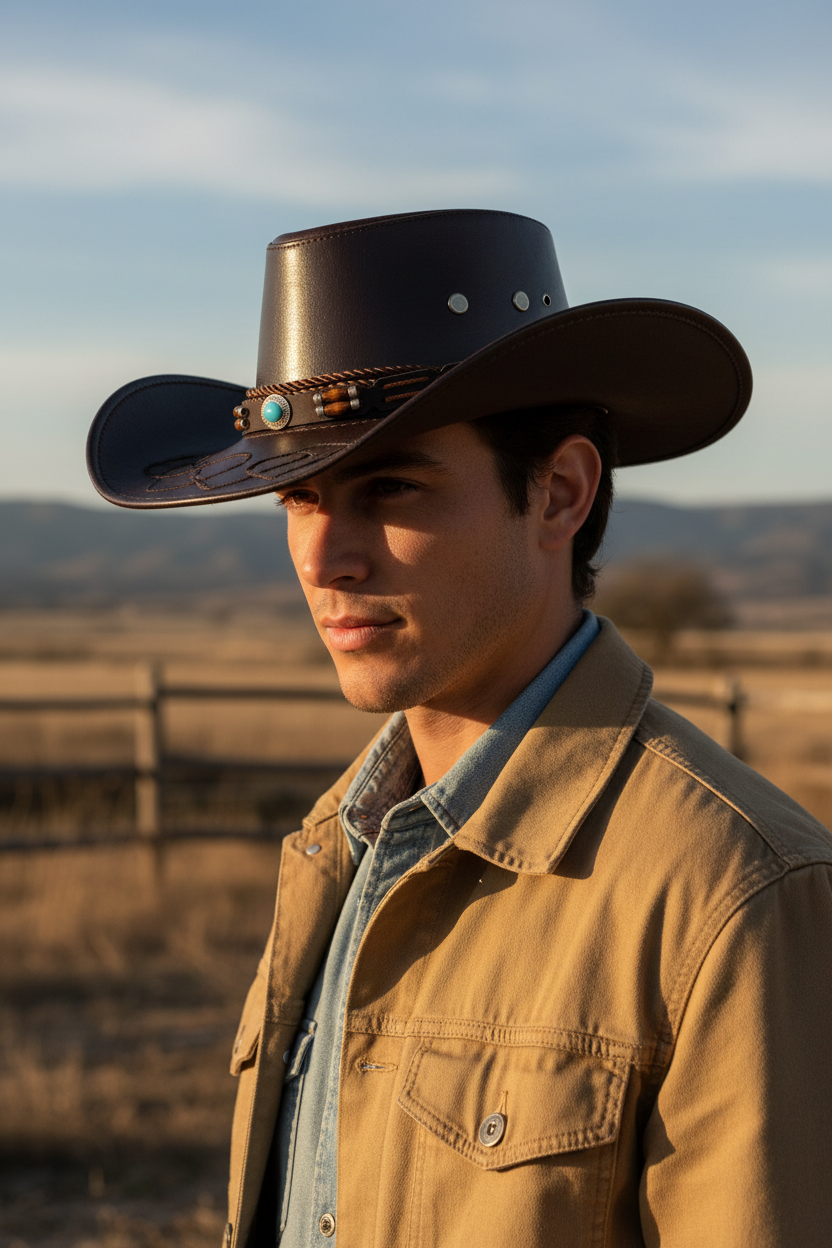 Lockhart Faux Leather Wide Brim Cowboy Hat