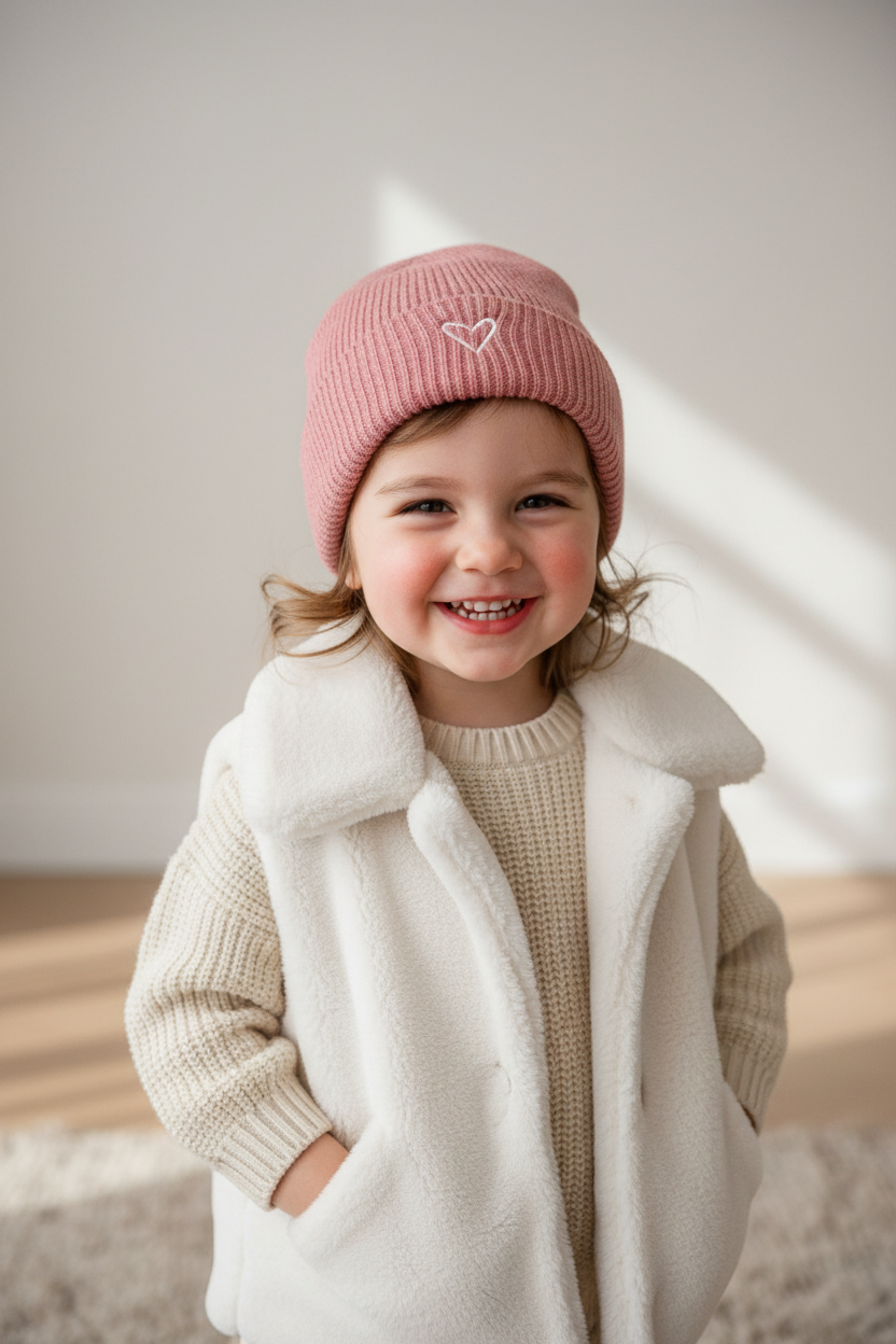 Beverly Kids Wool Blend Beanie with Heart Embroidery