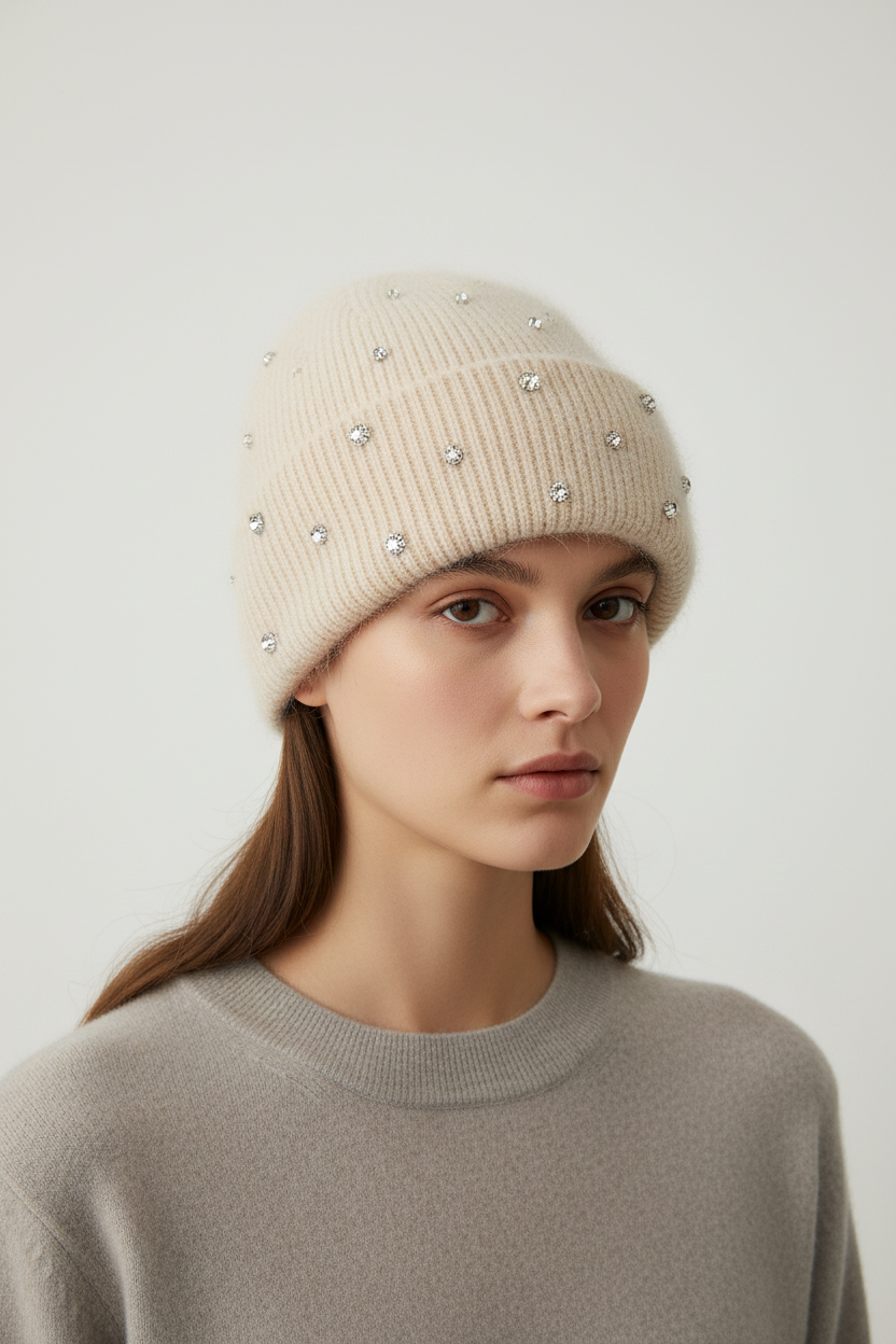 Bedazzled Hand-Embroidered Knit Beanie | Warm Winter Cap