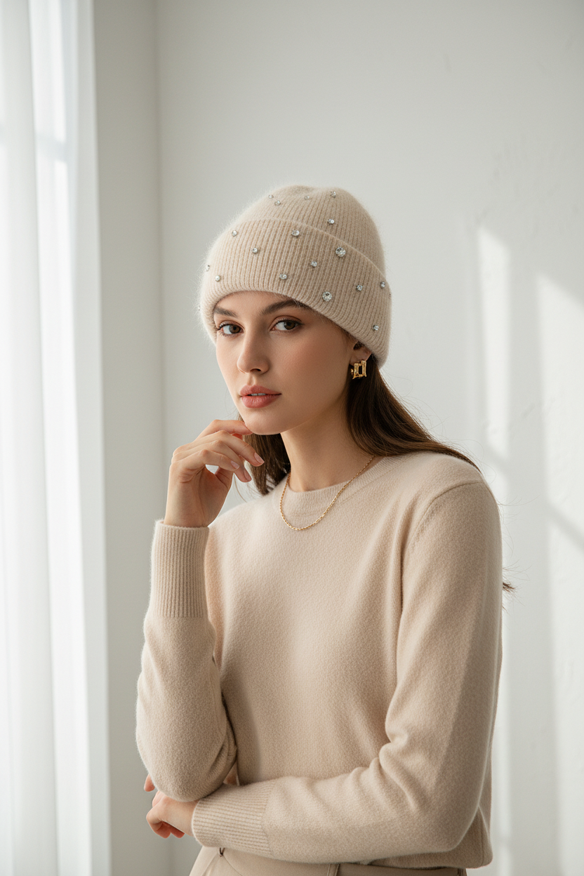 Bedazzled Hand-Embroidered Knit Beanie | Warm Winter Cap