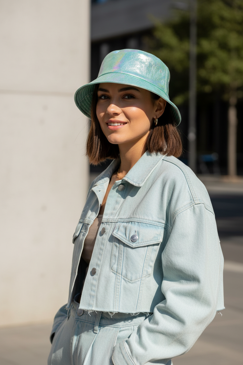Clark Faux Leather Bucket Hat with Wide Brim