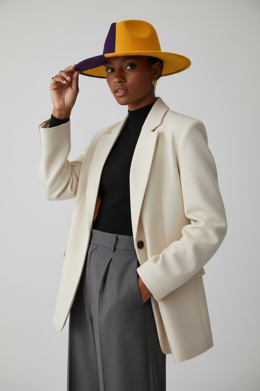 Felix Two-Tone Wool Felt Fedora Hat – Flat Top, Medium 56–58 cm (Unisex)