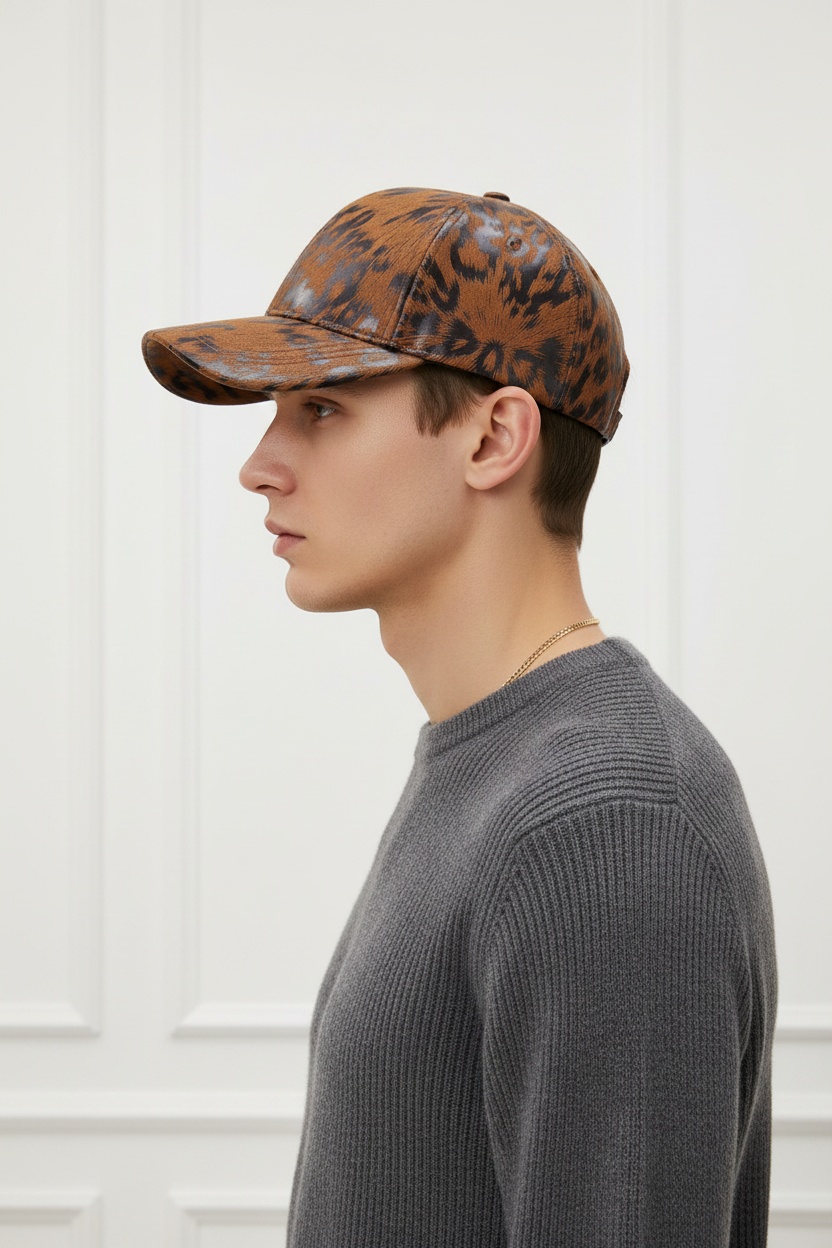 Mayweather Faux Leather Animal Print Baseball Cap