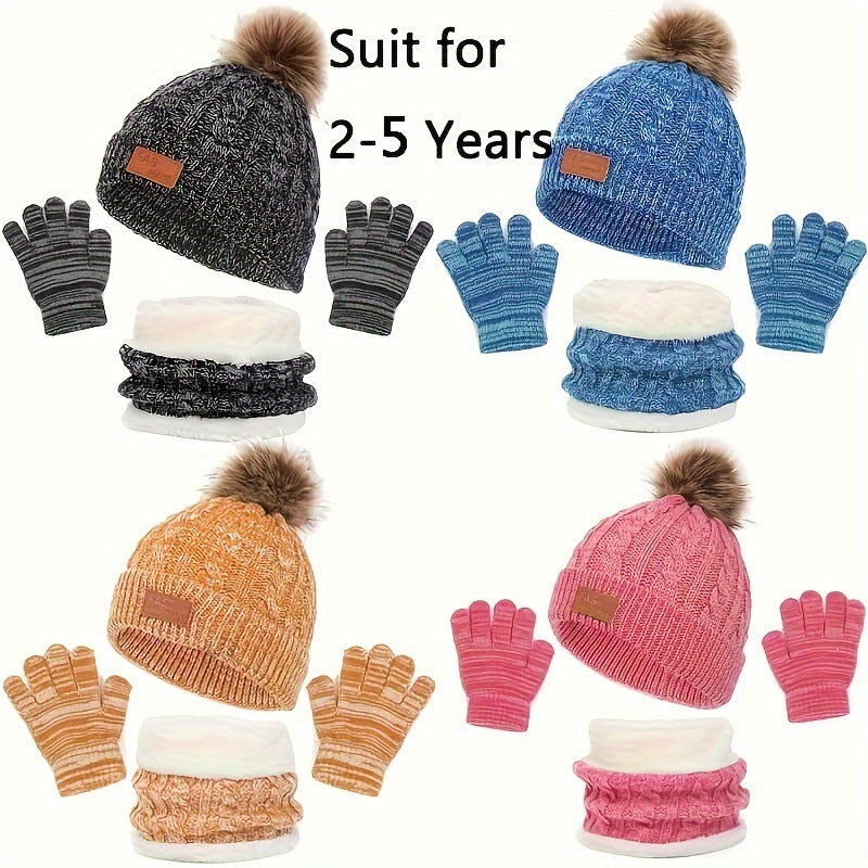 New Children's Boys And Girls Single Ball Double Ball Knitted Hat Scarf Gloves Three-piece Set