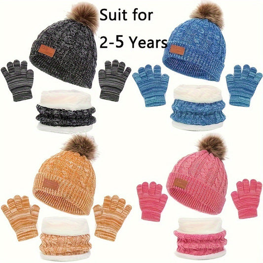 New Children's Boys And Girls Single Ball Double Ball Knitted Hat Scarf Gloves Three-piece Set