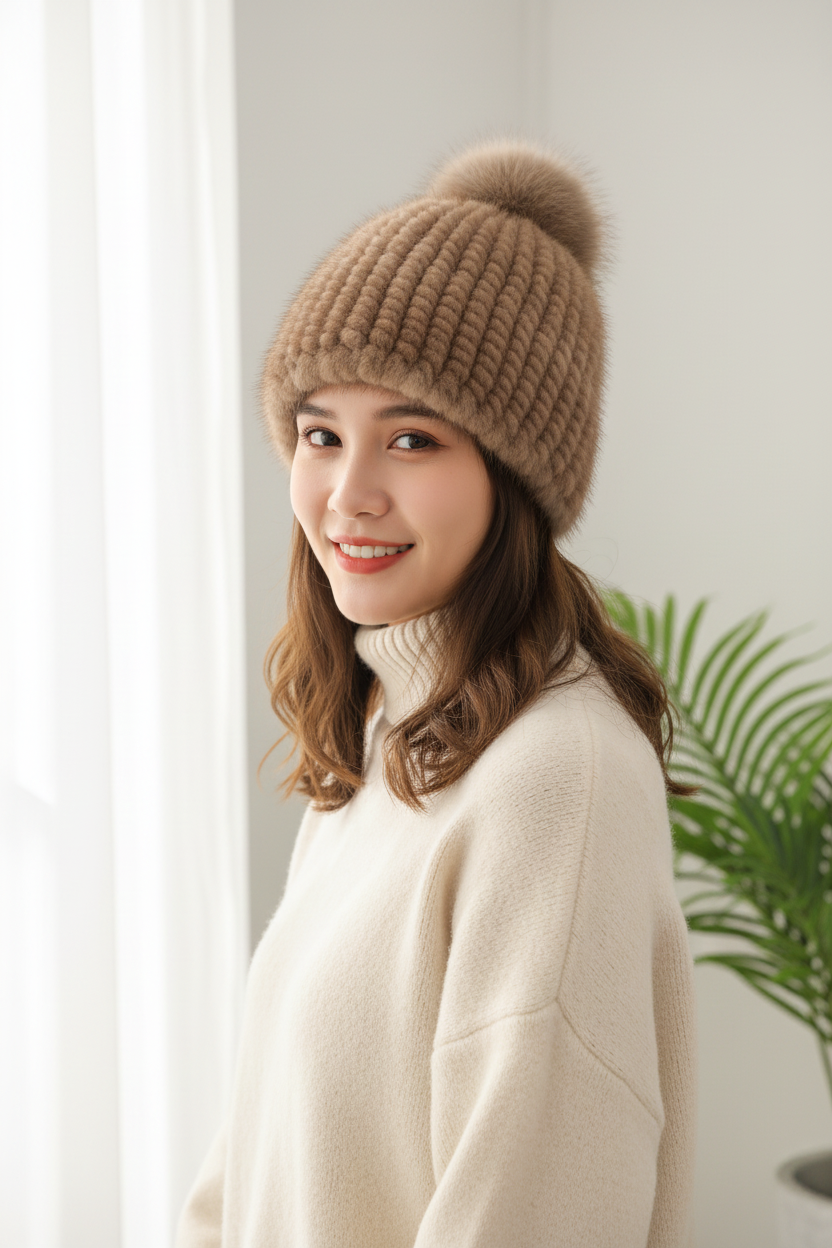 Denver Bell-Shaped Acrylic Mink Fur Beanie