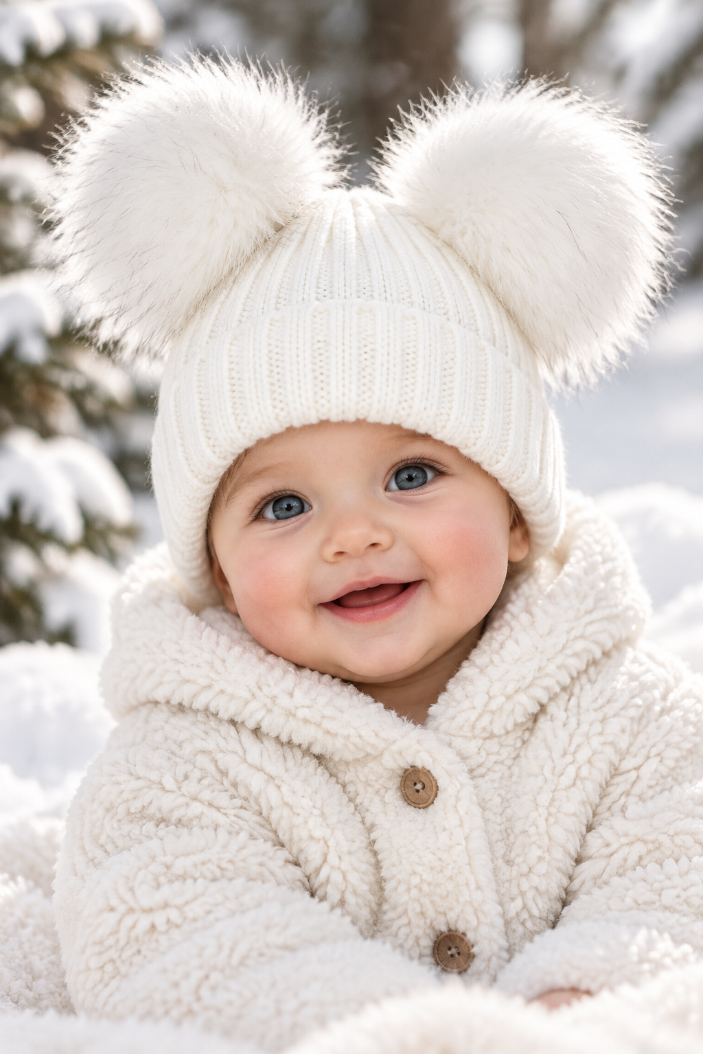 Autumn And Winter Baby Knitted Wool Double Fur Ball Sleeve Cap