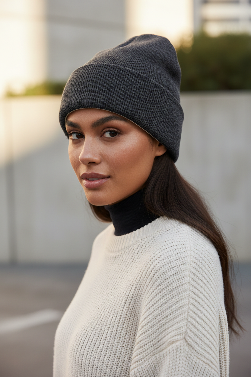Amerie Solid Color Double-Sided Beanie Hat