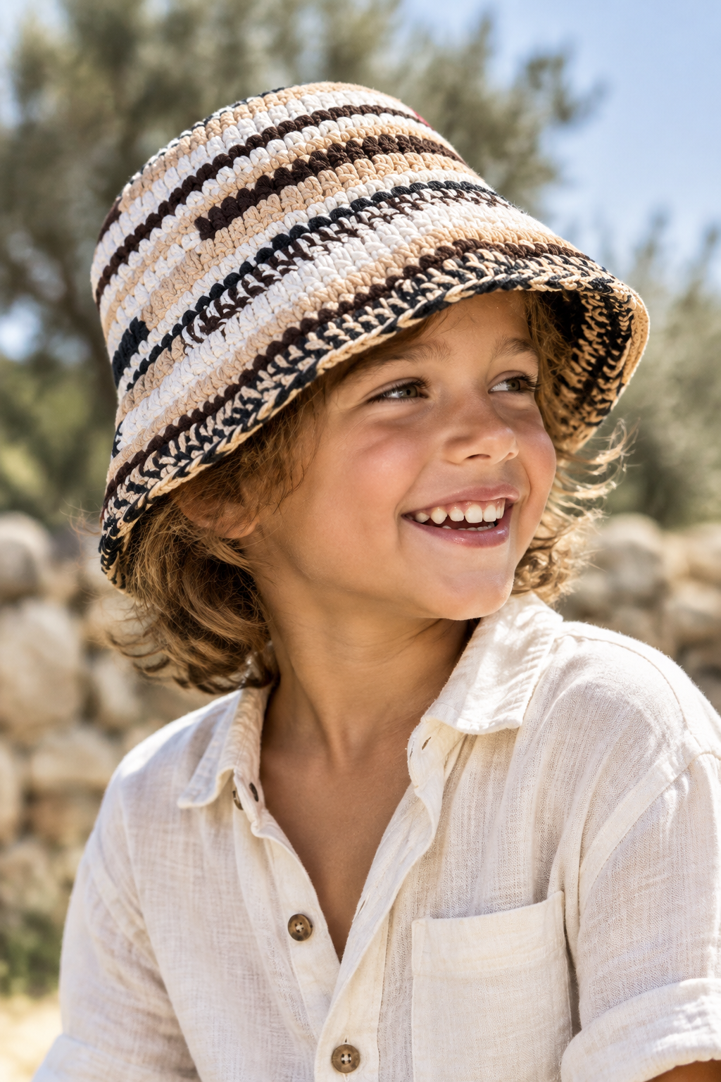 Handmade Striped Acrylic Knit Hat for Children