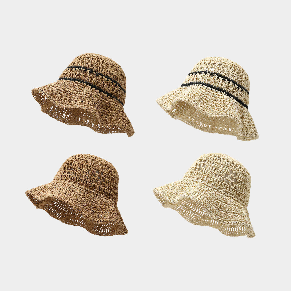 TheCapSpot - Crownover Crocheted Straw  Bucket Hat Women's Seaside Vacation