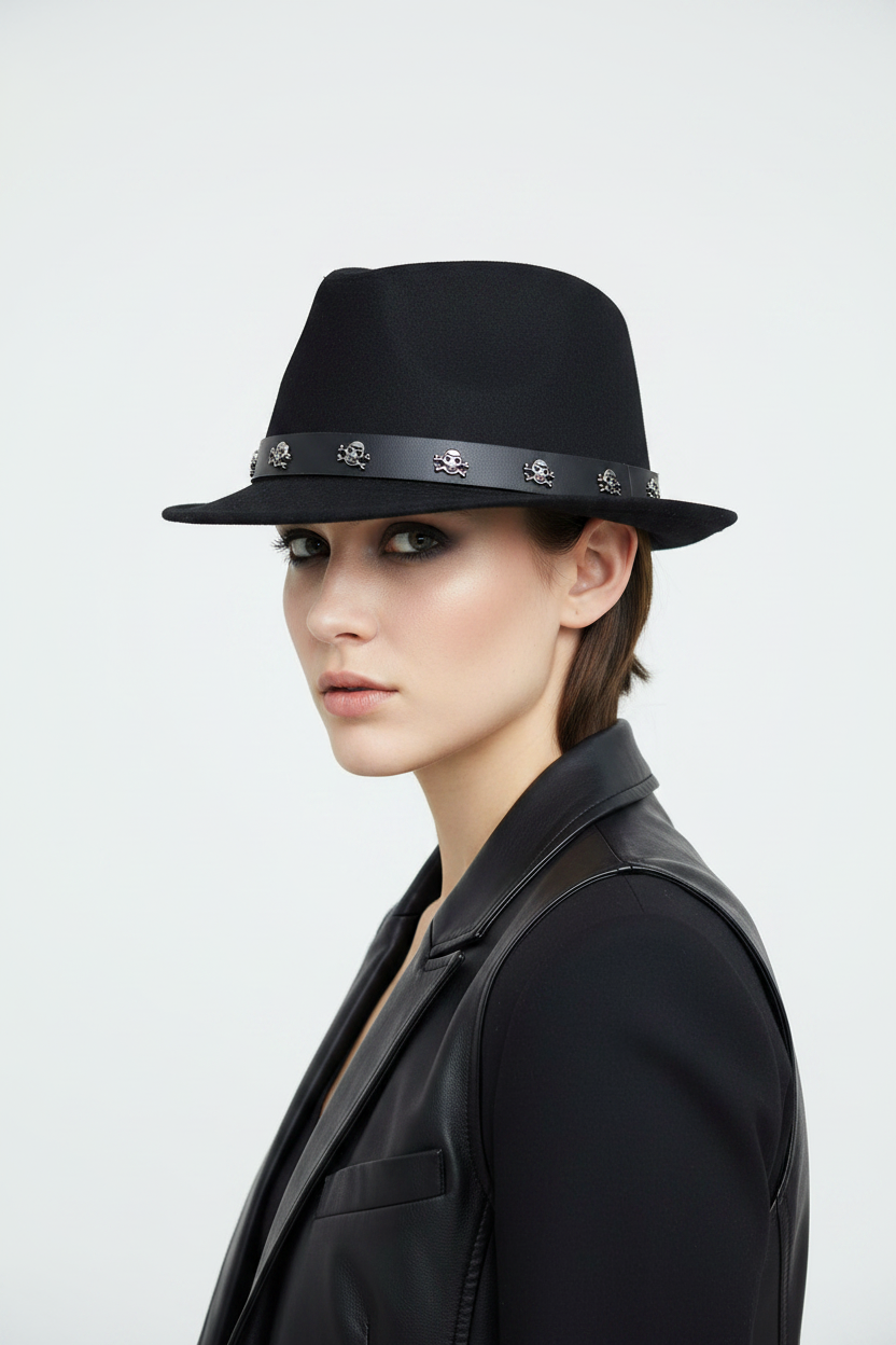 Elizabeth Wool Fedora Hat with Band, Adjustable