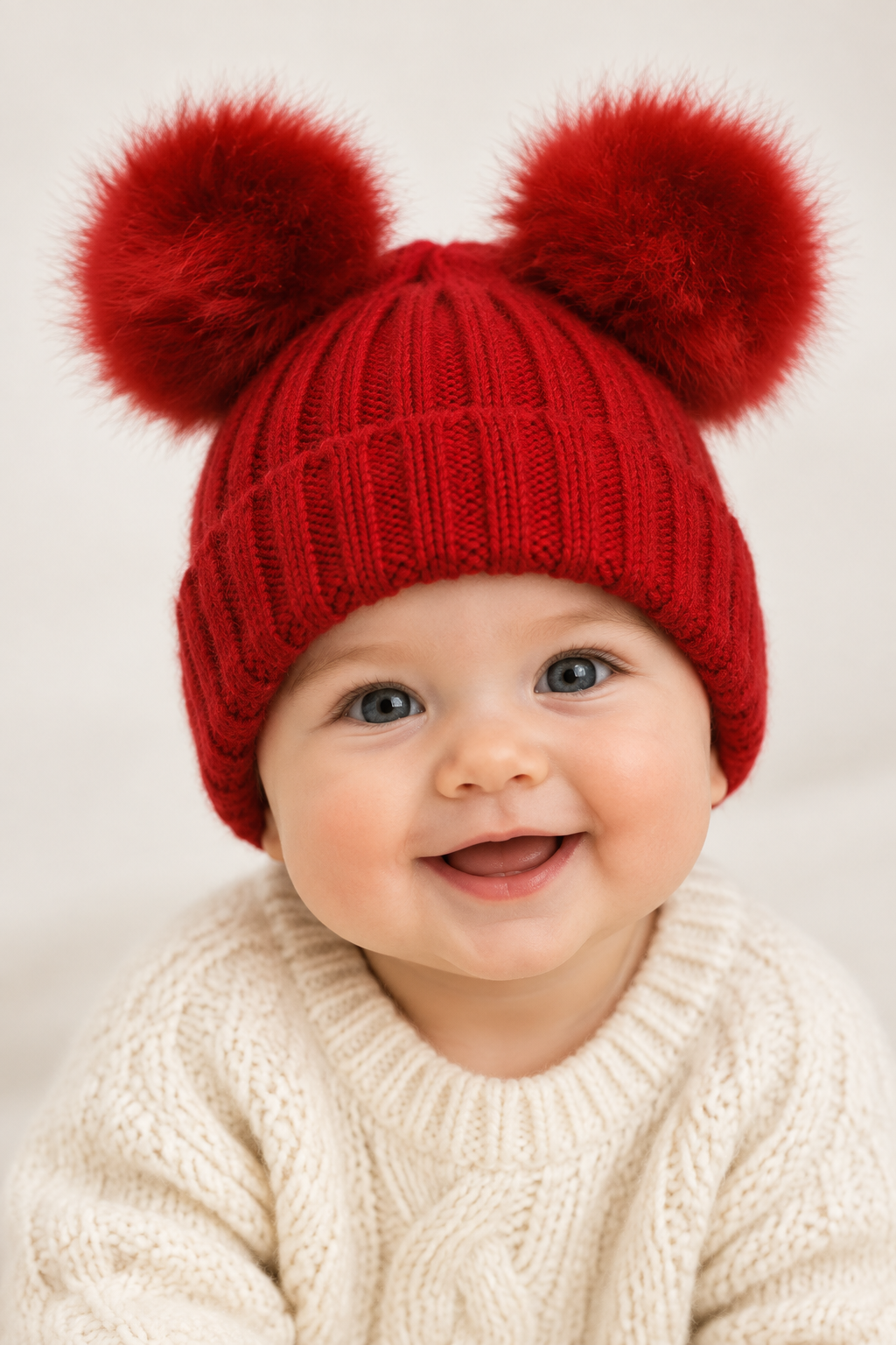 Autumn And Winter Baby Knitted Wool Double Fur Ball Sleeve Cap