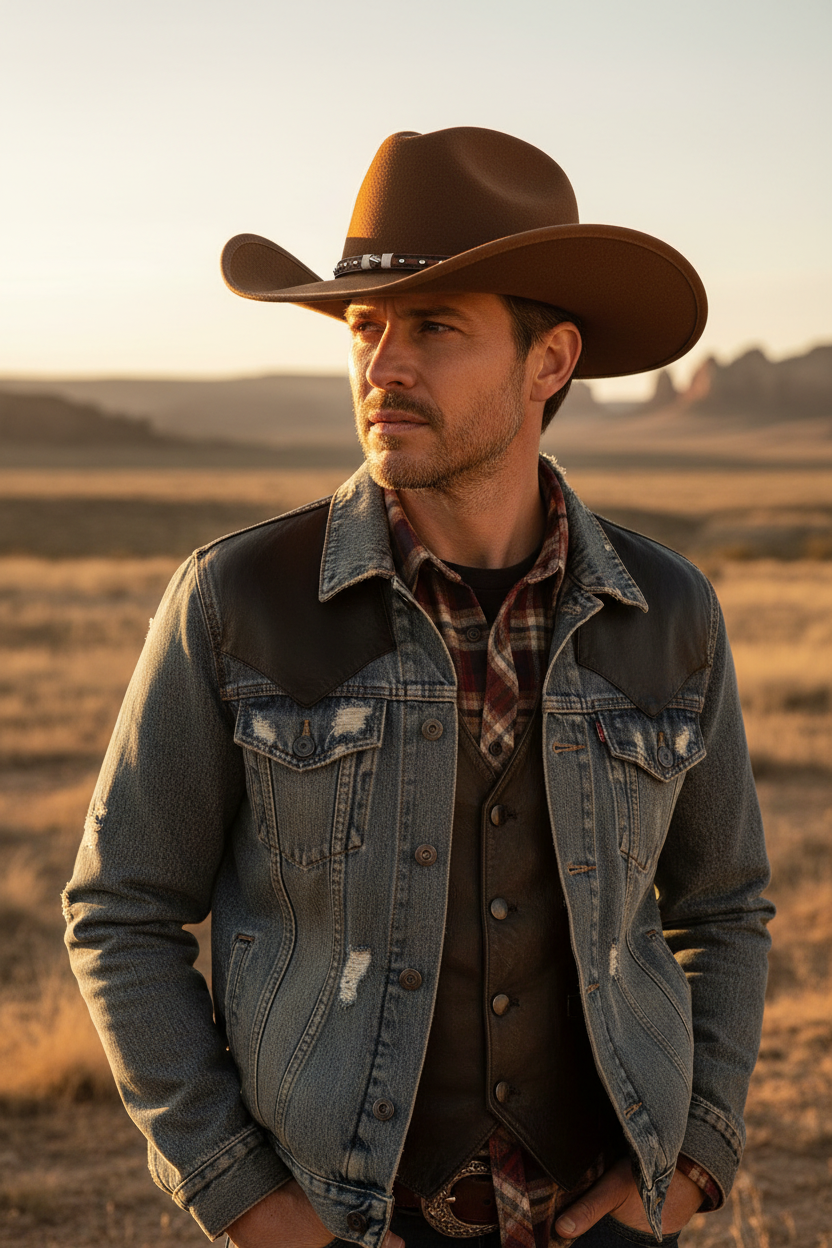 Stockton Monochrome Wool Cowboy Hat, Satin Crown, Curling Brim