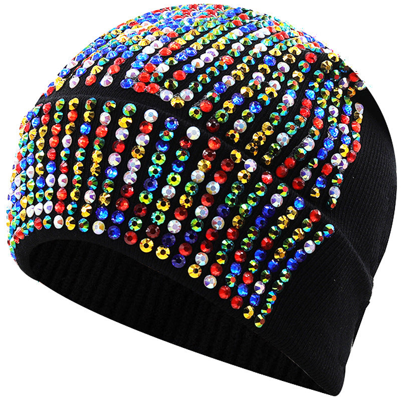 Punk Rhinestone Warm All-matching Acrylic Knitted Drill Cap