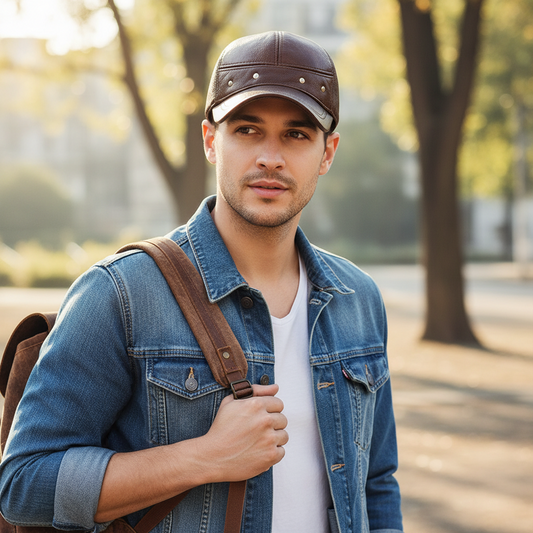 Cartwright Brown Genuine Leather Baseball Cap, Adjustable