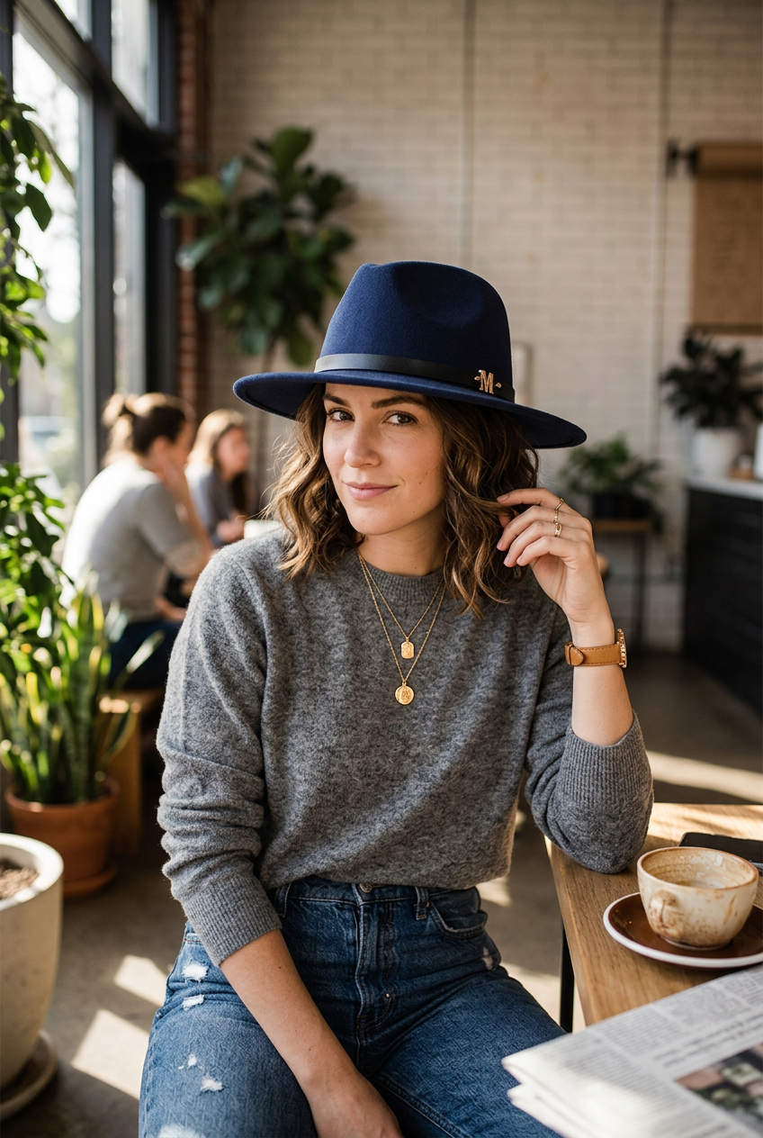 Haney Wool Felt Fedora Hat – Wide Brim, XL Unisex