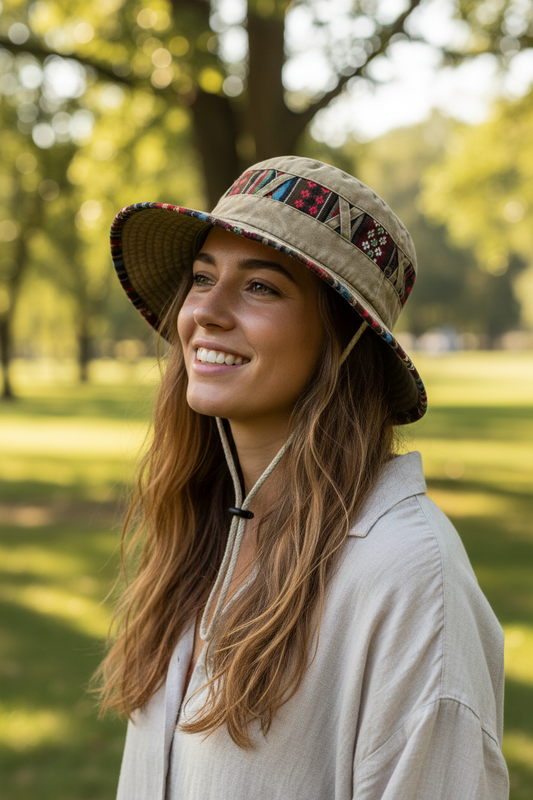 Fleming Woven Ethnic Bucket Hat – Casual & Outdoor, 58 cm