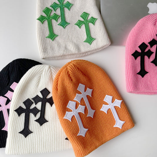 Dark Cross Woolen Cap Children Loose Pile Style Knitted Hat