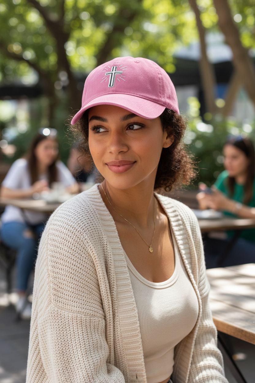 Remis Cross Embroidered Retro Cotton Baseball Cap, Adjustable