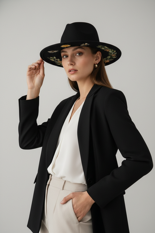 Levert Conical Knit Fedora Hat – Black Floral