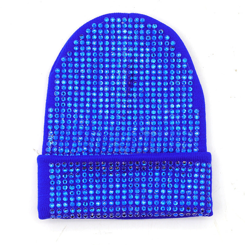 Punk Rhinestone Warm All-matching Acrylic Knitted Drill Cap