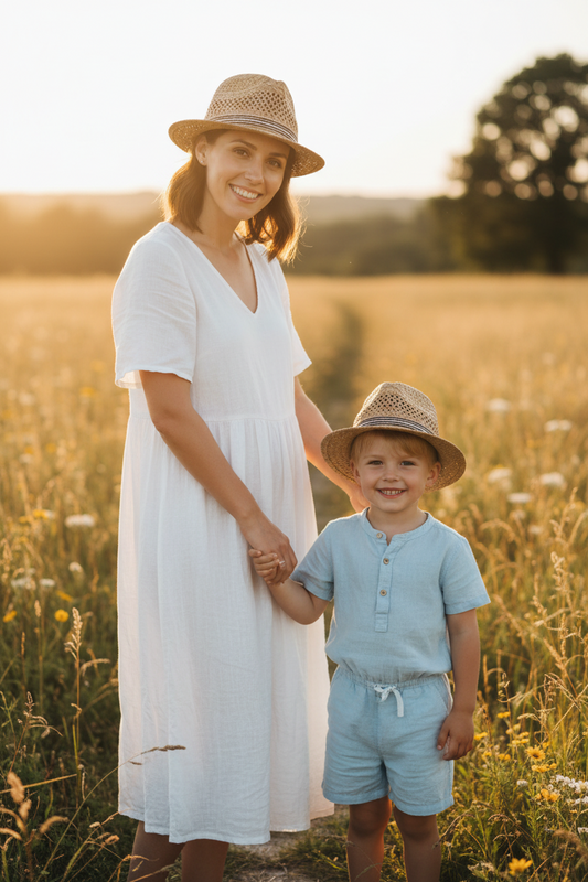 Reynolds Hand-Woven Straw Sun Hat – Parent & Child Matching, Khaki & Beige