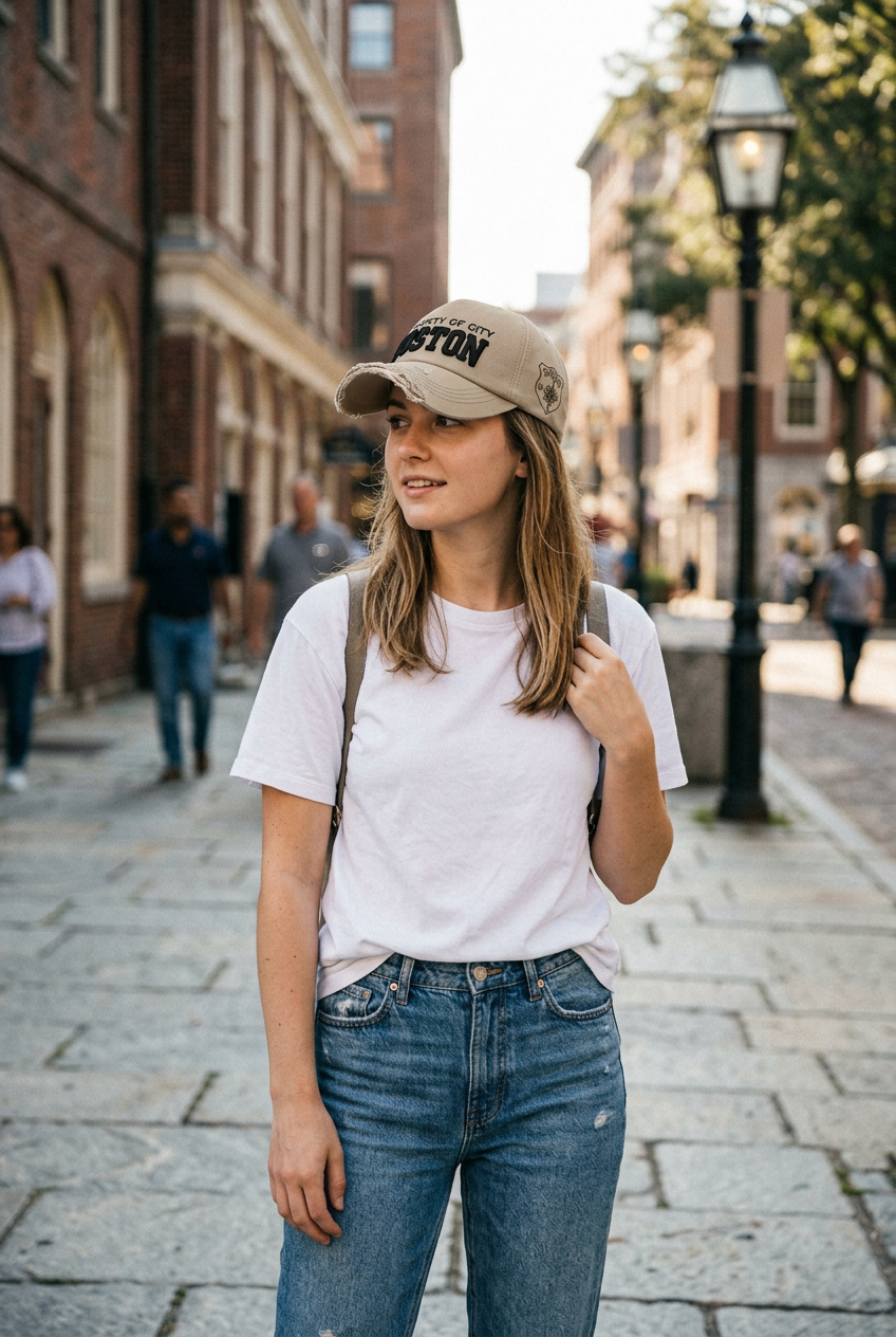Boston Cotton Baseball Cap | Adjustable Sun Hat