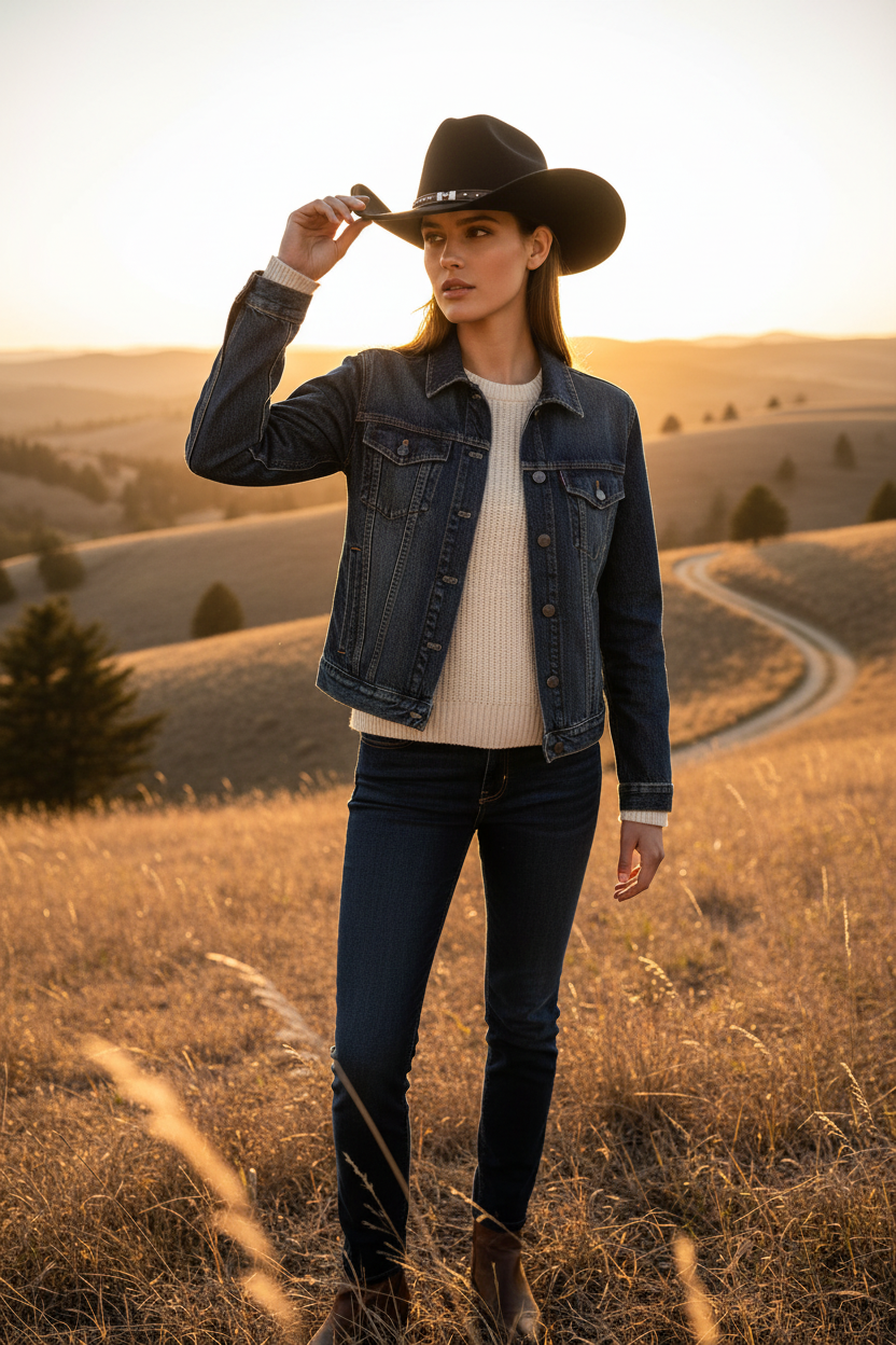 Stockton Monochrome Wool Cowboy Hat, Satin Crown, Curling Brim