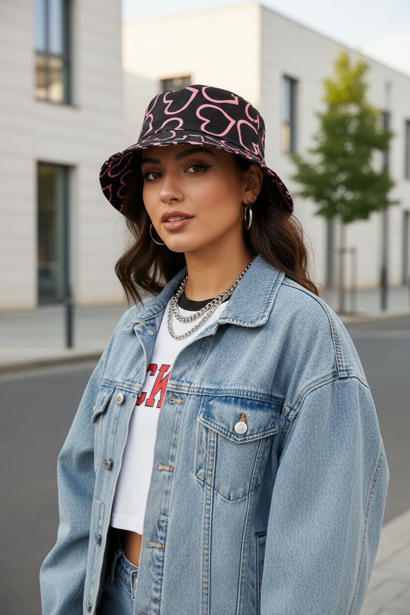 Sandler Double-Sided Butterfly Bucket Hat, Flat Brim, Size M