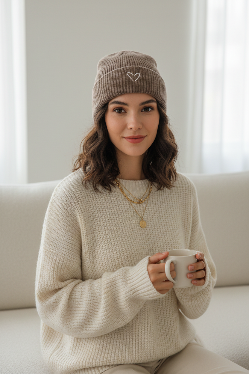 Beverly Kids Wool Blend Beanie with Heart Embroidery