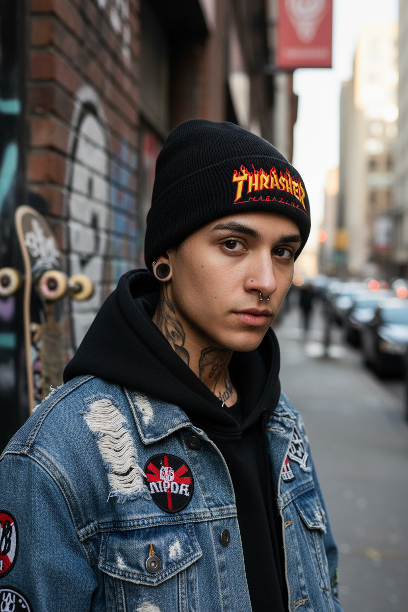 Thrasher Embroidery Knitted Wool Hat – Adjustable Dome Style