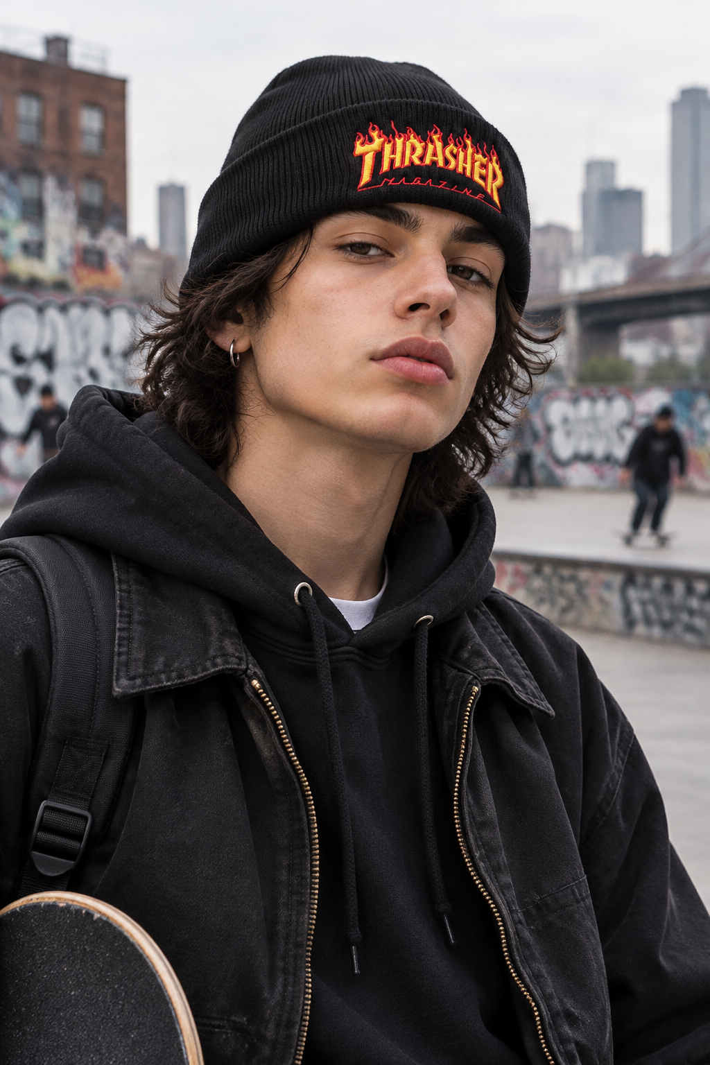 Thrasher Embroidery Knitted Wool Hat – Adjustable Dome Style