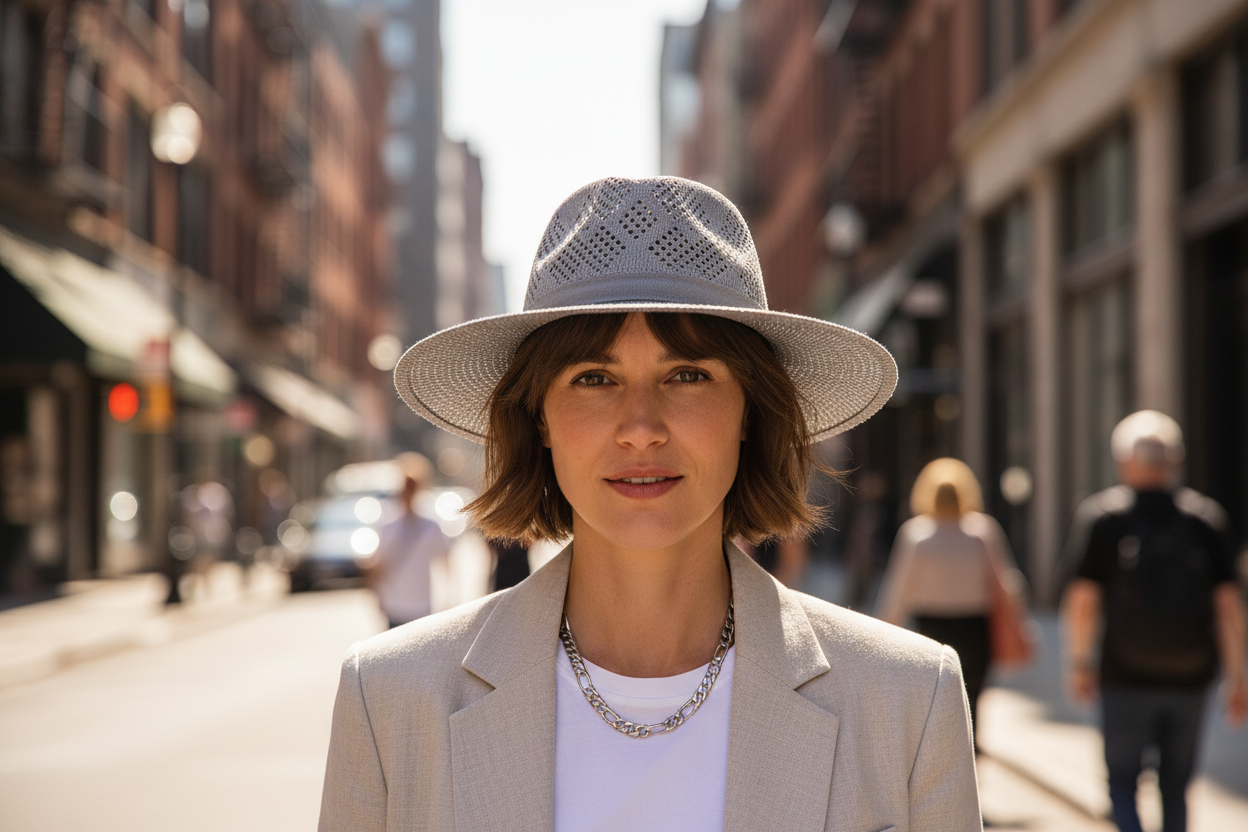 Gray straw hat on a white background