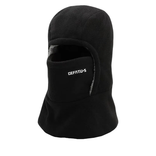 Black balaclava with brand logo on a white background