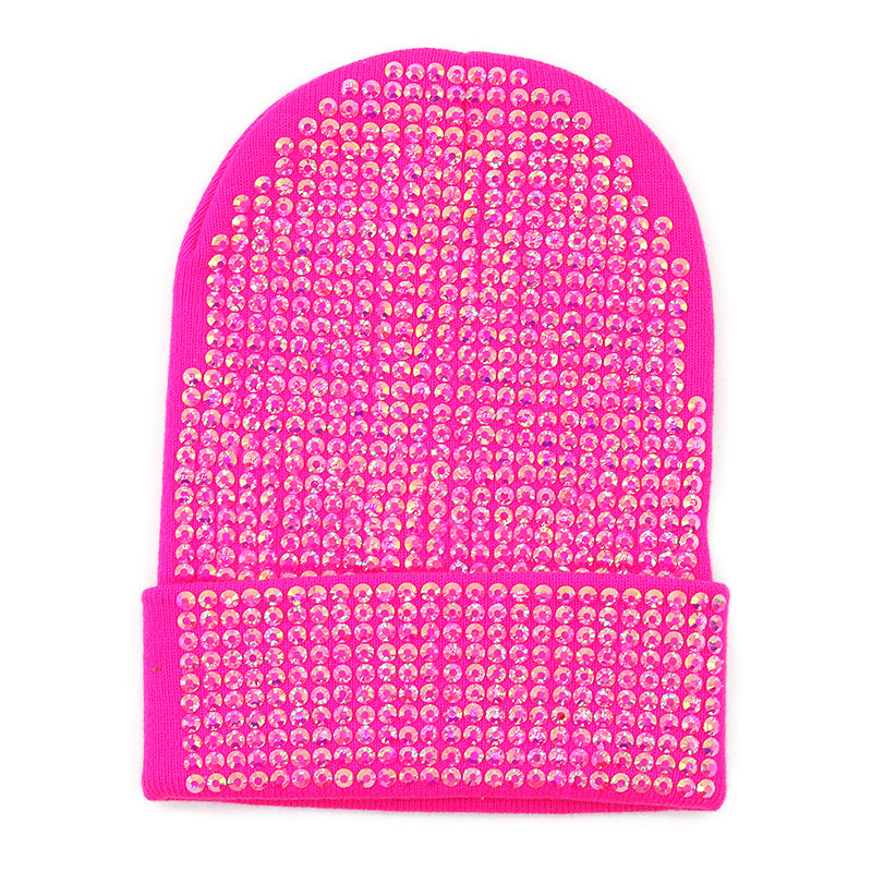 Punk Rhinestone Warm All-matching Acrylic Knitted Drill Cap