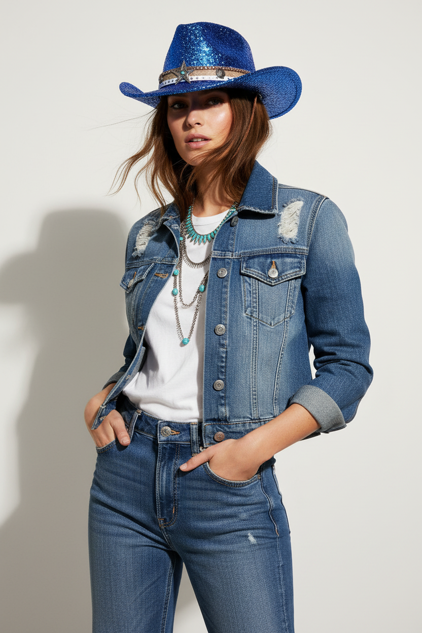Spears Polyester Cowboy Hat with Chain Detail