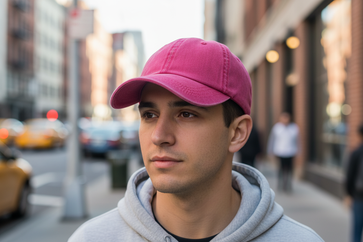 Pink baseball cap on a white background