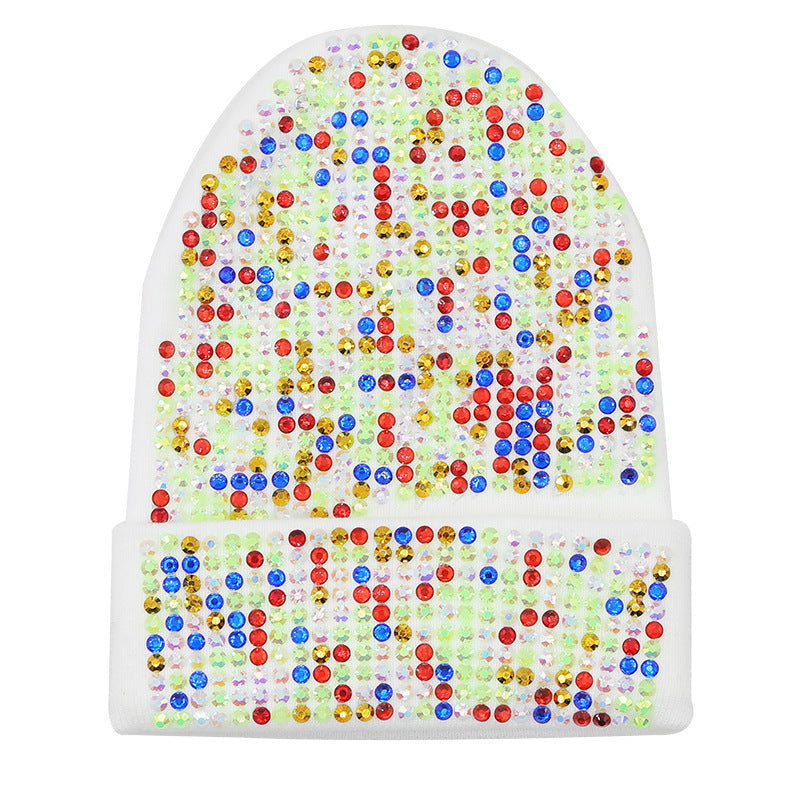 Punk Rhinestone Warm All-matching Acrylic Knitted Drill Cap