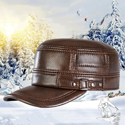 Leather Flat Hat Men's Warm Ear Protection