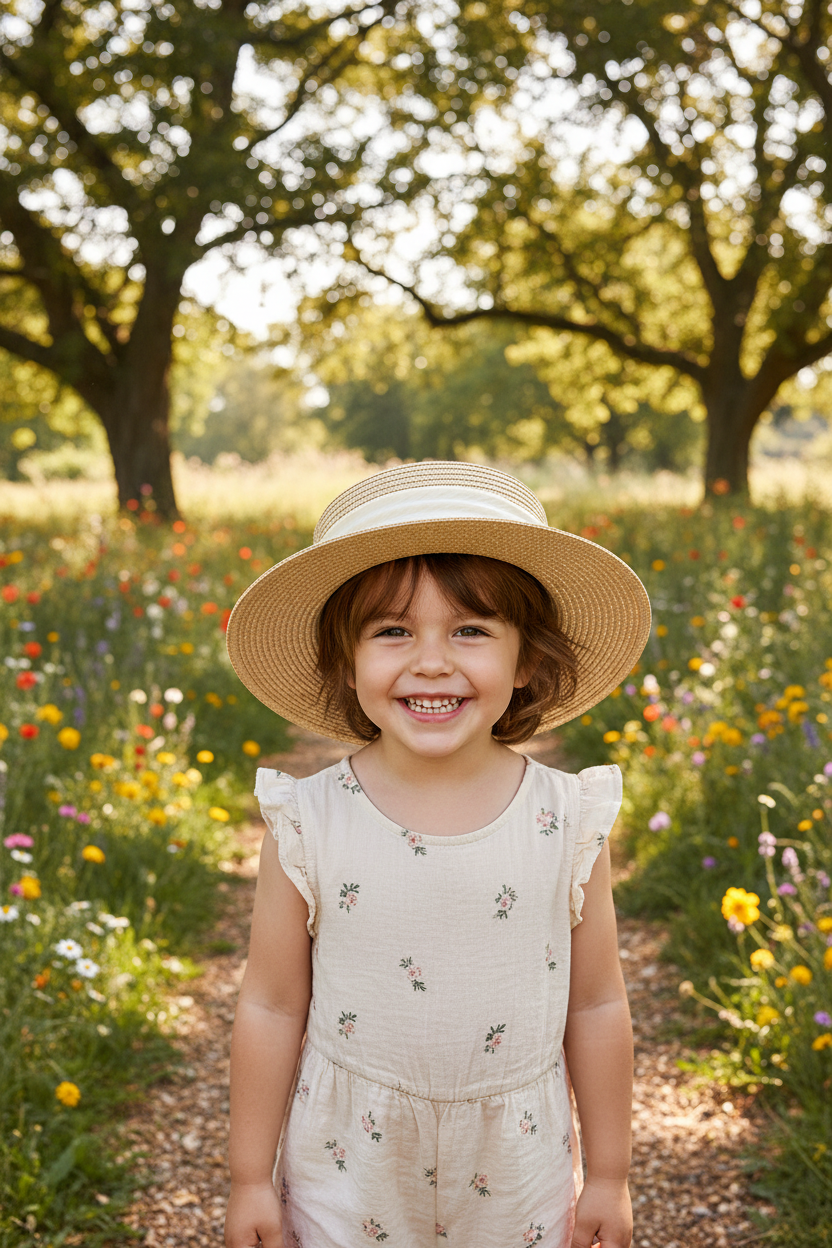 Kylie Children's Adjustable Straw Sun Hat, Flat Top