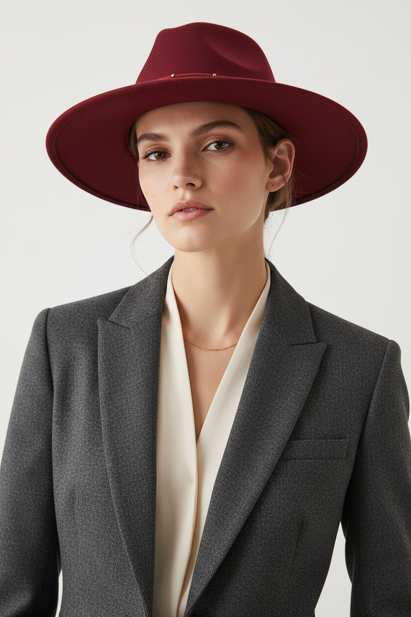 Akron Wool Felt British Fedora Top Hat with Band