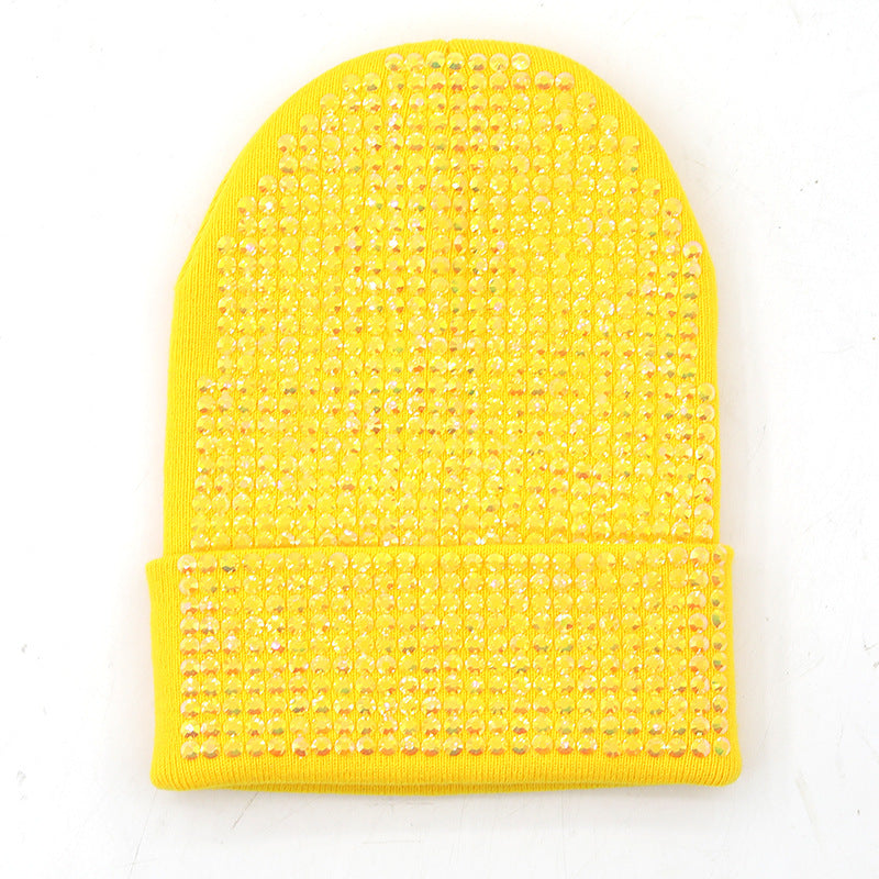 Punk Rhinestone Warm All-matching Acrylic Knitted Drill Cap