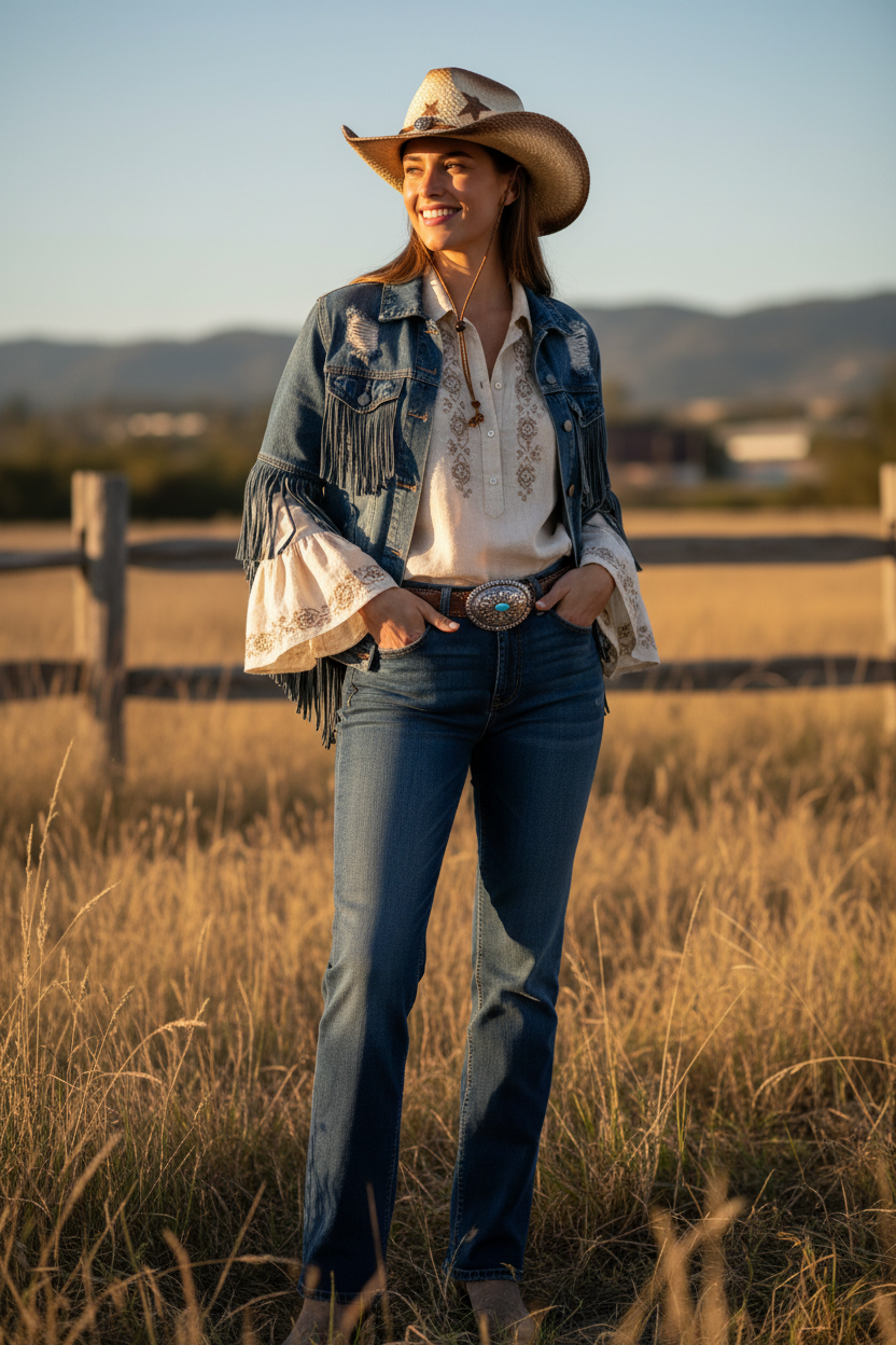 Fisher Straw Cowboy Hat with Star Pattern, Curved Brim