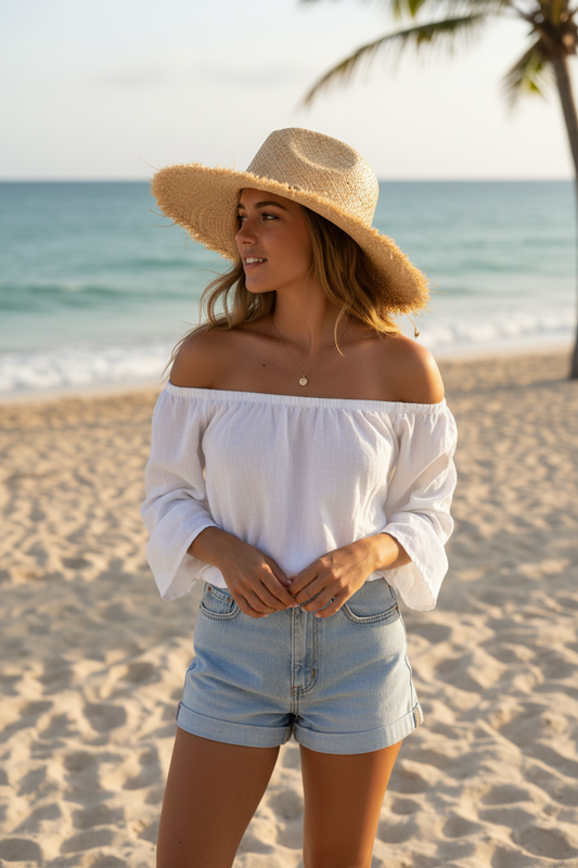 Davis Beige Straw Sun Hat, Unisex, 59 cm