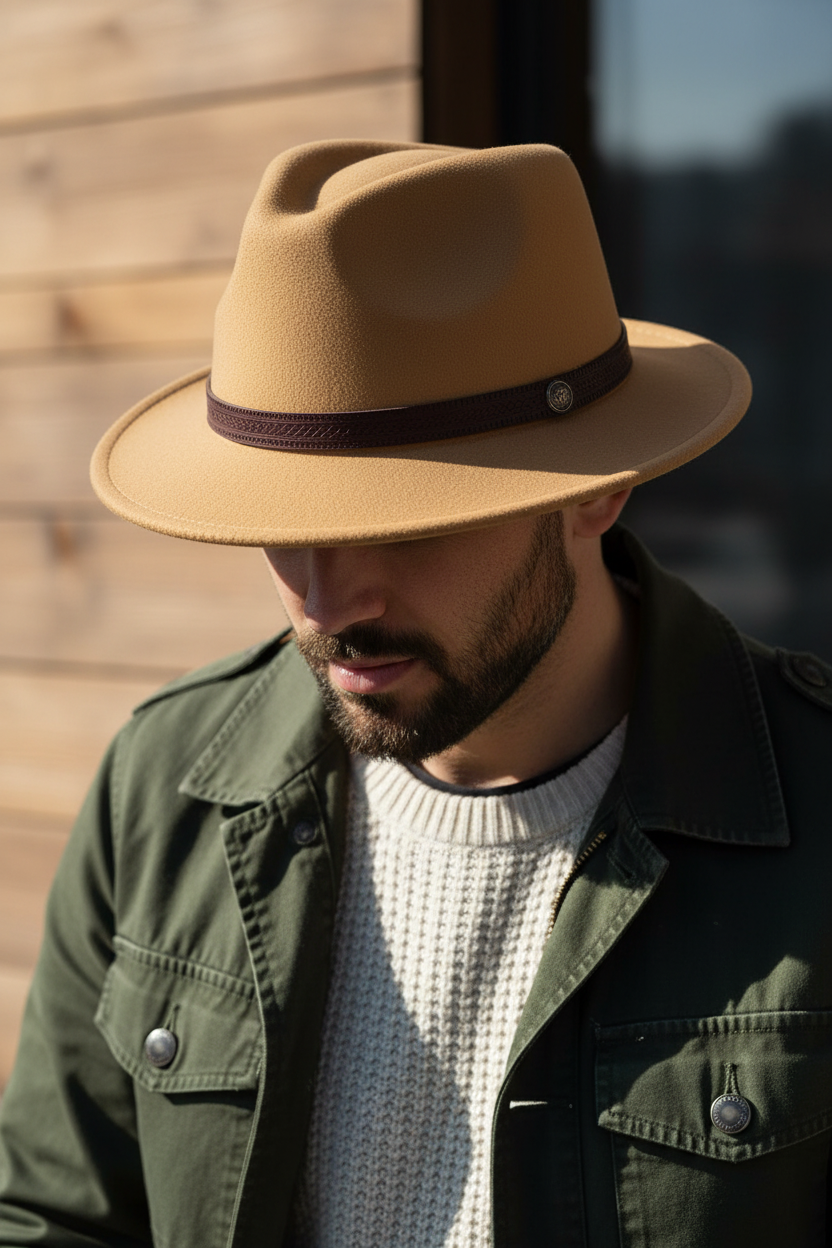 Shaw Wide Brim Cotton Fedora Hat with Band
