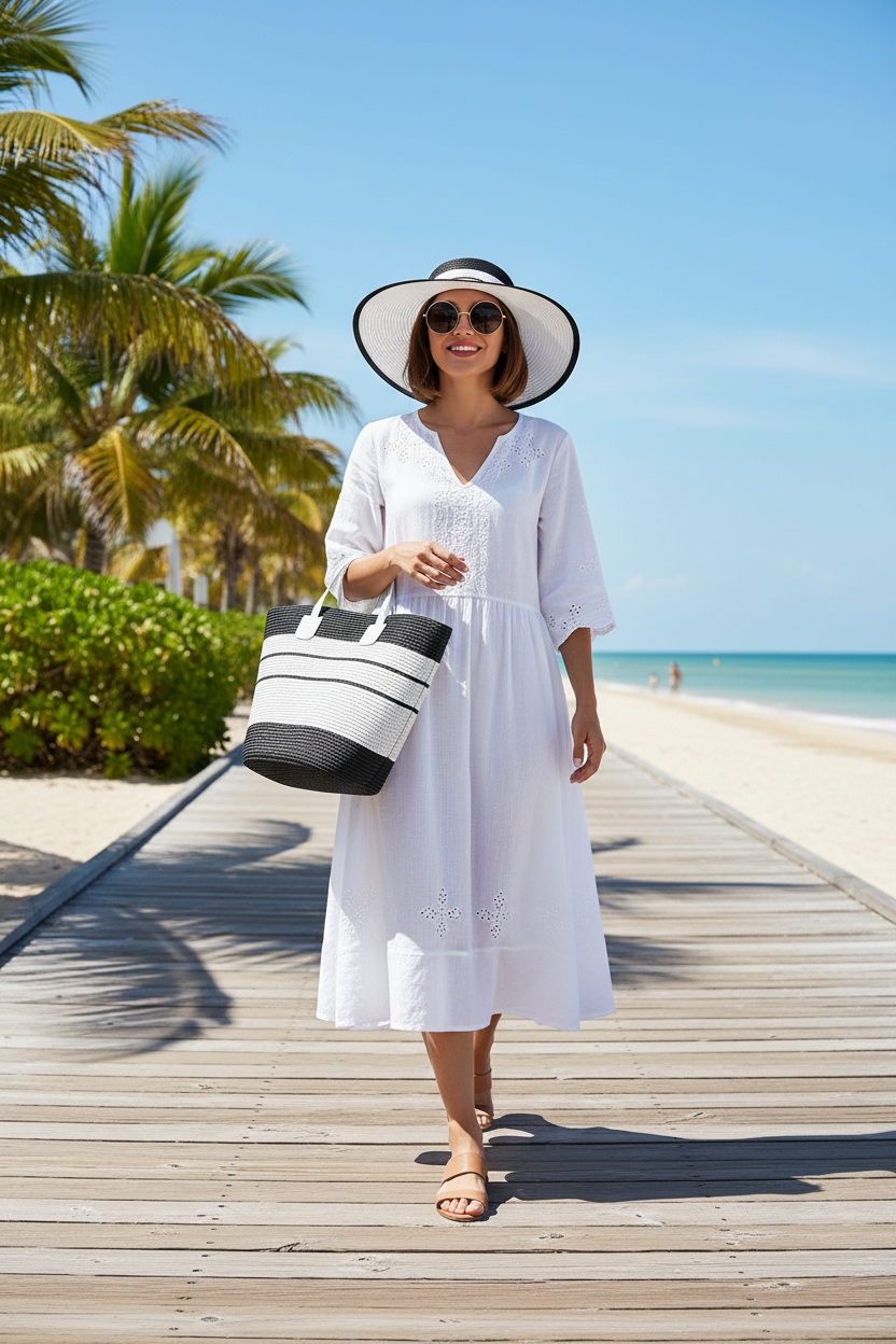 Delaware Straw Sun Hat with Matching Bag Set