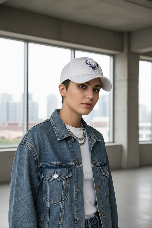Elk Graphic Cotton-Polyester Baseball Cap – Black & White