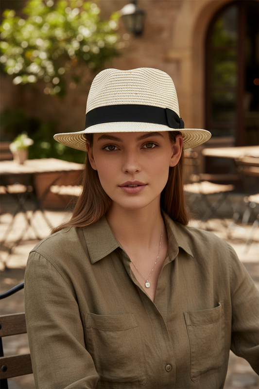 Longhardt Straw Fedora Hat with Adjustable Band