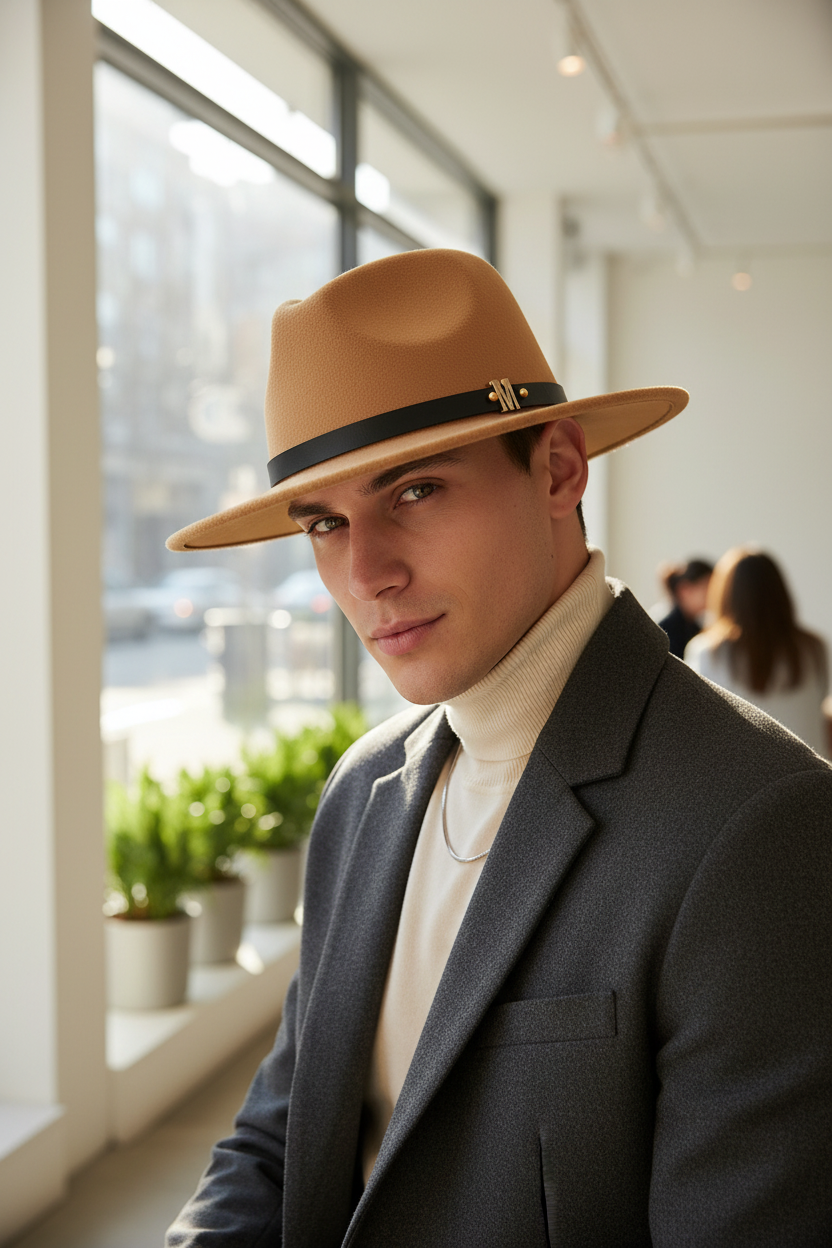 Haney Wool Felt Fedora Hat – Wide Brim, XL Unisex