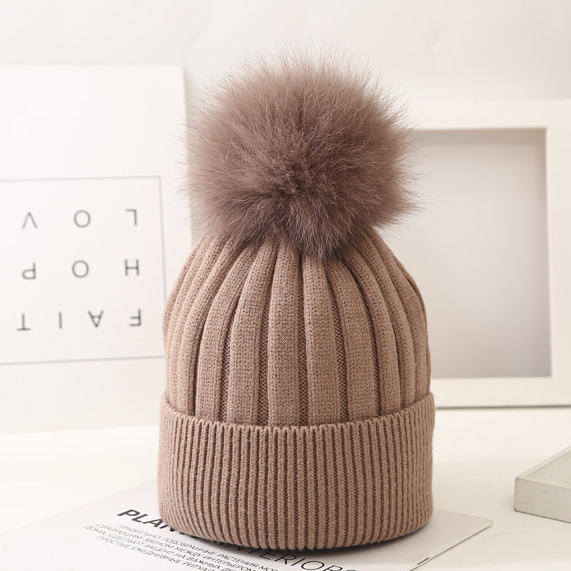 The CapSpot - Fox Fur Ball Knit Hat